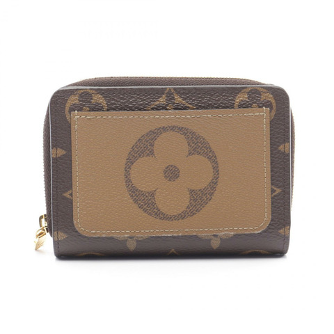 LOUIS VUITTON Portefeuille Lou Monogram Reverse 雙折皮夾 M81461 PVC 塗層帆布皮革棕色二手女士