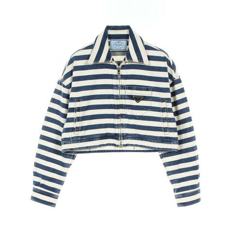 PRADA 牛仔外套 GFB288 棉質海軍藍白色二手女款