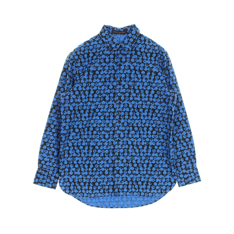 路易威登 (LOUIS VUITTON) 鏤空Monogram襯衫 RM192M 純棉 藍黑色 二手 男款 #XS-0