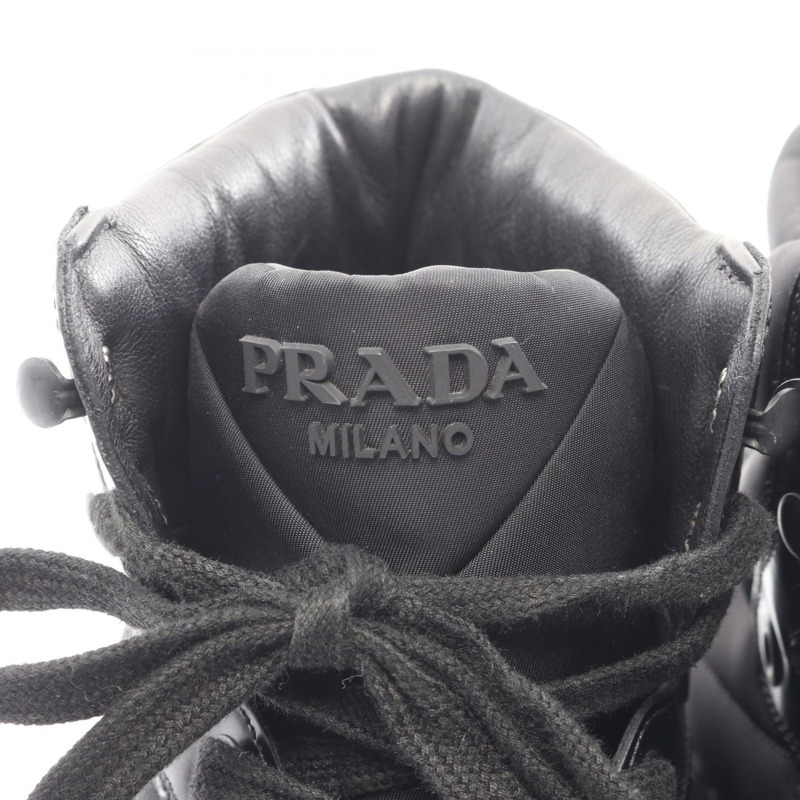 PRADA Re-Nylon Macro 高筒運動鞋 2TG183 尼龍皮革 黑色 二手 男款 #8-8