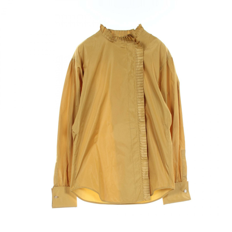 MAX MARA 褶飾荷葉邊襯衫 絲質 聚酯纖維 棕色 二手 女裝-0