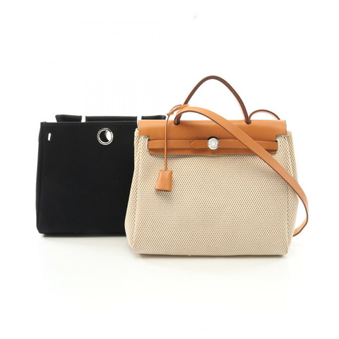 HERMES Herbag PM 手提單肩包 G Toile H 帆布 Hunter Natural 二手 SHW