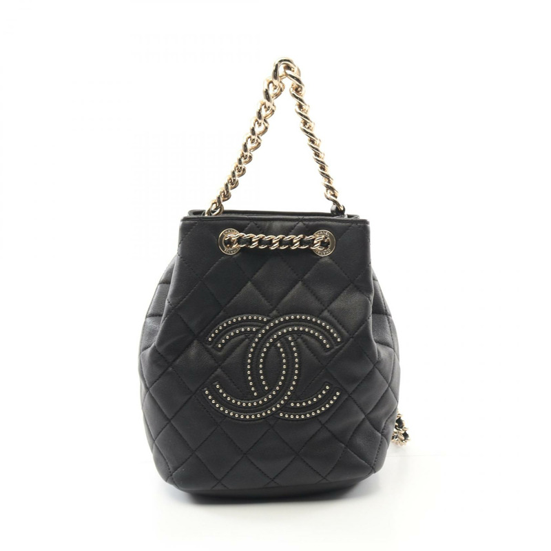 CHANEL 絎縫鉚釘 COCO Mark 背包 AS1515 皮革黑色二手 GHW-0