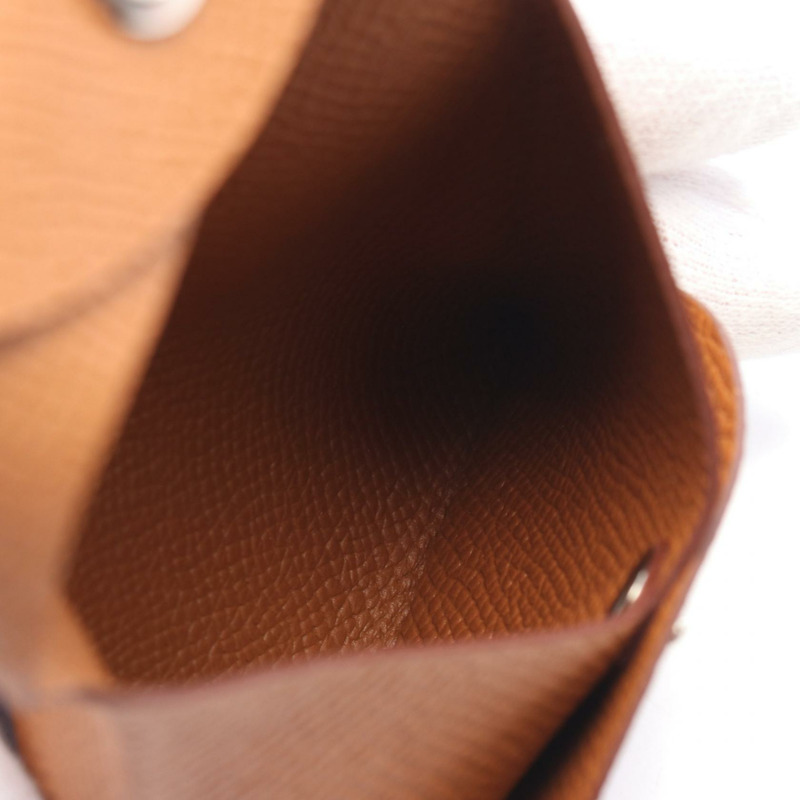 HERMES Bastia 金零錢包皮夾 B Epsom Epsom Brown SHW-2