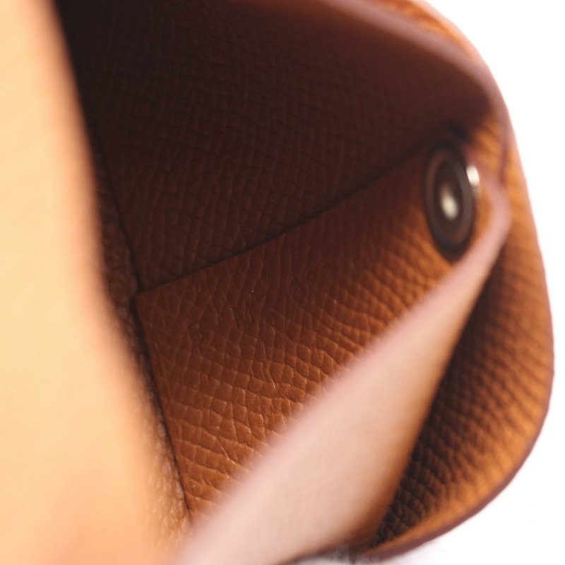 HERMES Bastia 金零錢包皮夾 B Epsom Epsom Brown SHW-4