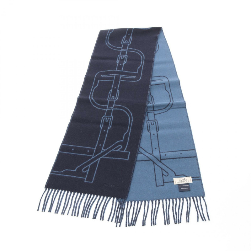 HERMES Mors a Jouets 圍巾羊絨海軍藍二手男式-0