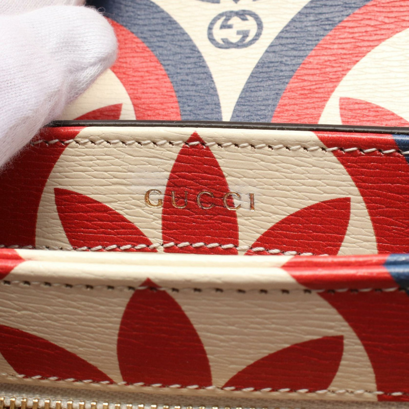 GUCCI GUCCI × adidas Horsebit 1955 單肩包 602204 皮革 米色 海軍藍 紅色 二手 女款-3