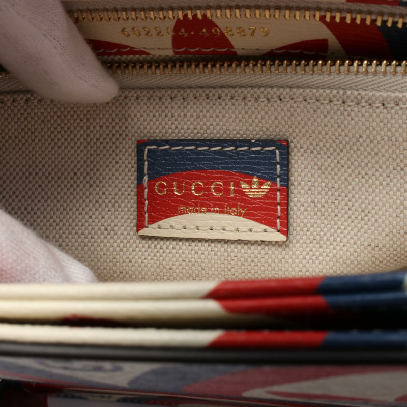 GUCCI GUCCI × adidas Horsebit 1955 單肩包 602204 皮革 米色 海軍藍 紅色 二手 女款-4