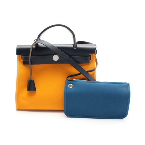 HERMES Herbag Zip PM 手提單肩包 A Toile officier Navy Moutarde 二手 SHW
