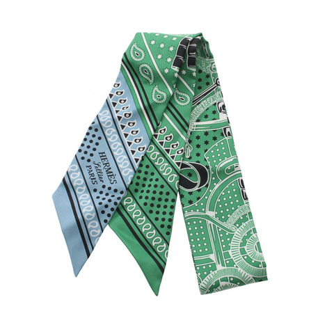 HERMES Twilly Eperon d'Or Bandana 圍巾 絲綢 綠藍 多色 二手 女款