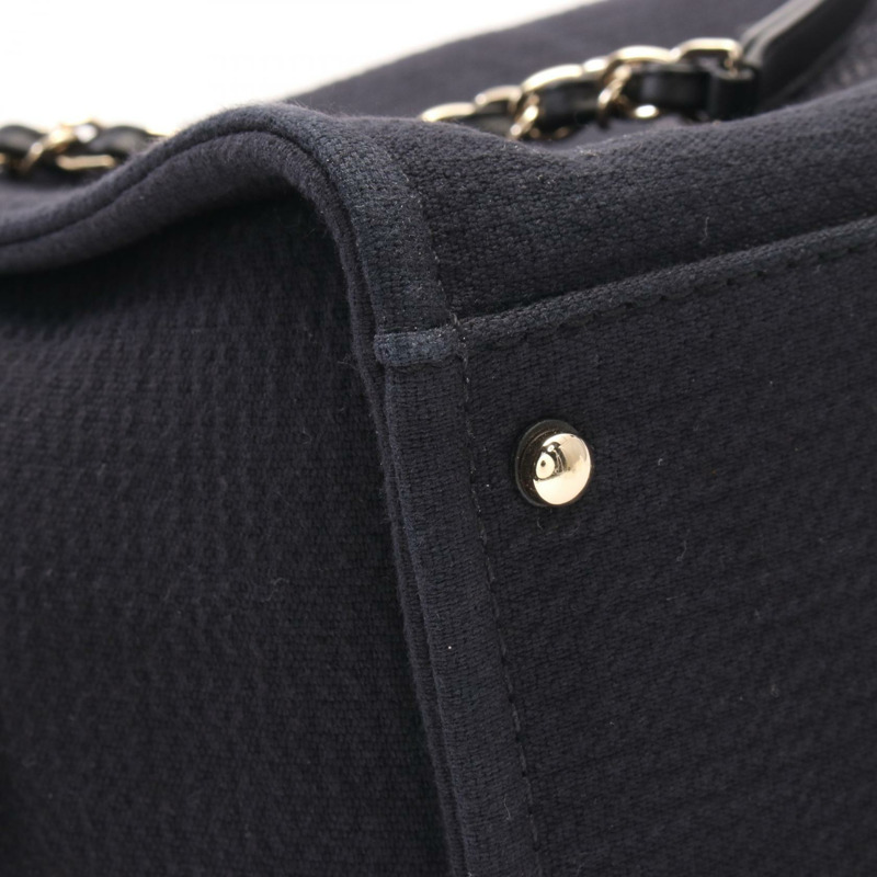 CHANEL Deauville 鏈條單肩包 AS4166 帆布皮革 海軍藍 二手 GHW-5