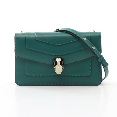 BVLGARI Serpenti Forever 鏈條單肩斜背包 38065 皮革 綠色 二手