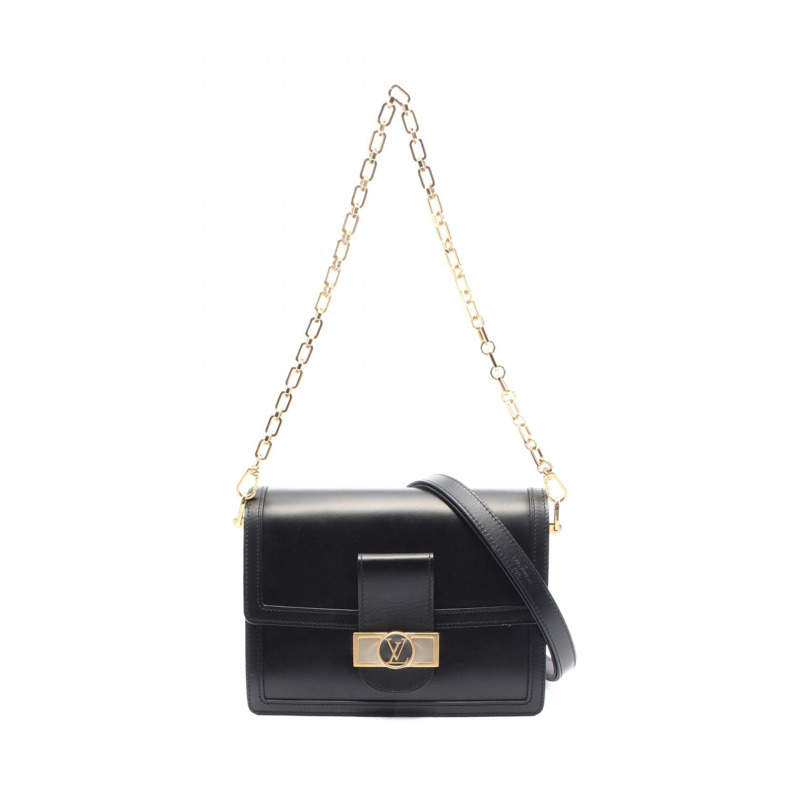 LOUIS VUITTON Dauphine MM LV Lock 兩用單肩包 M55821 皮革黑色二手-0