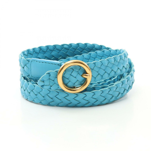 BOTTEGA VENETA Intrecciato 皮帶 577044VO0BG4865 皮革 藍色 二手 女式