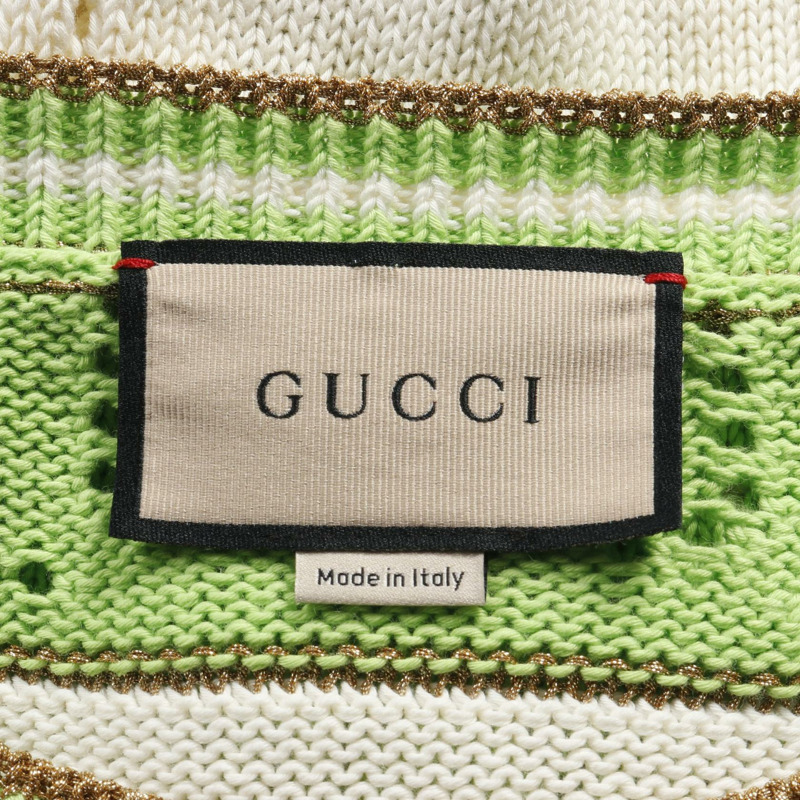 GUCCI GG條紋針織上衣 739716 棉 綠色 米色 二手 女款 #XS-2