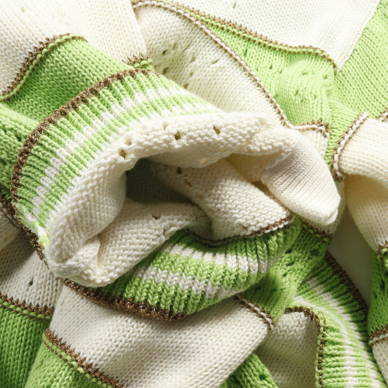 GUCCI GG條紋針織上衣 739716 棉 綠色 米色 二手 女款 #XS-5