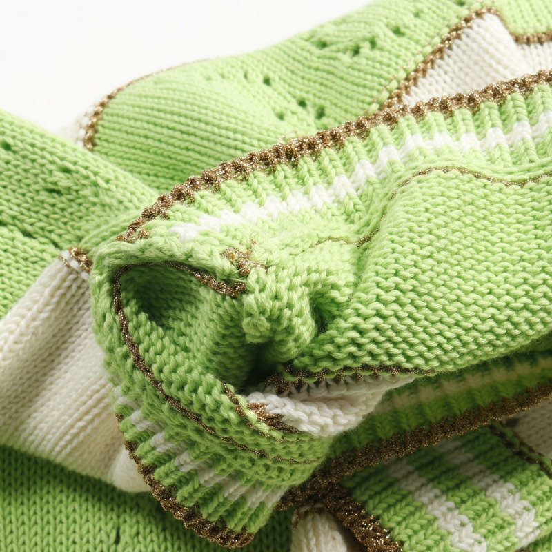 GUCCI GG條紋針織上衣 739716 棉 綠色 米色 二手 女款 #XS-6