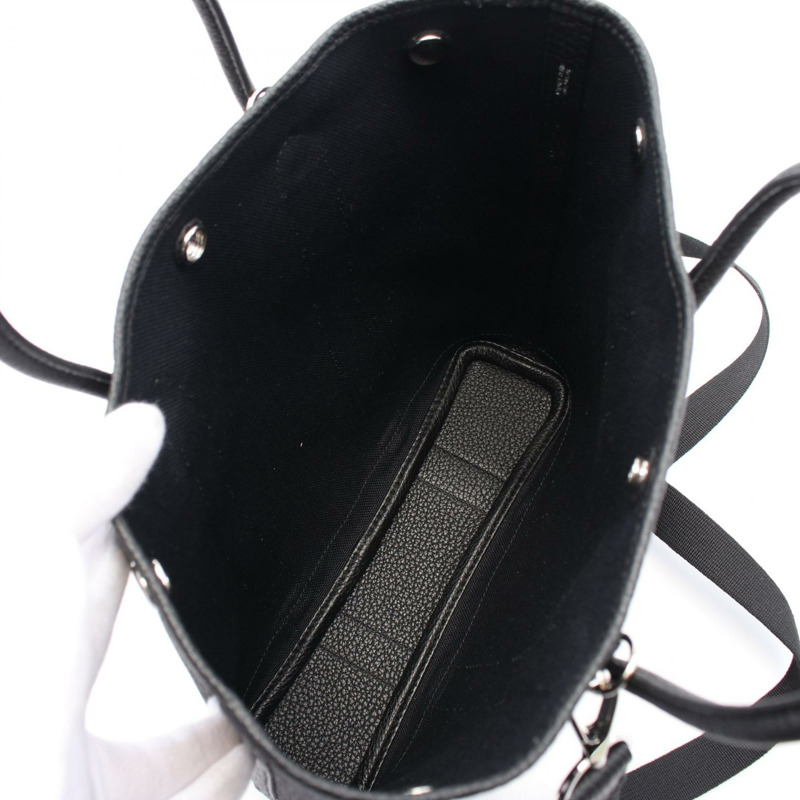 愛馬仕 Garden File PM 手提包 U Toile Military Negonda 黑色皮革，二手 SHW-2