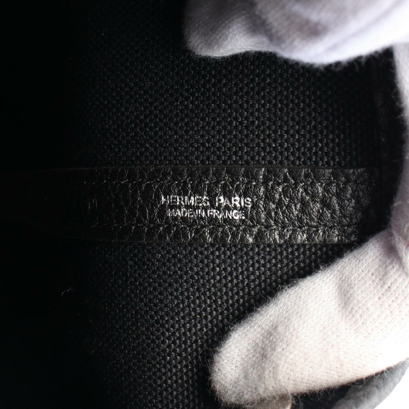 愛馬仕 Garden File PM 手提包 U Toile Military Negonda 黑色皮革，二手 SHW-3