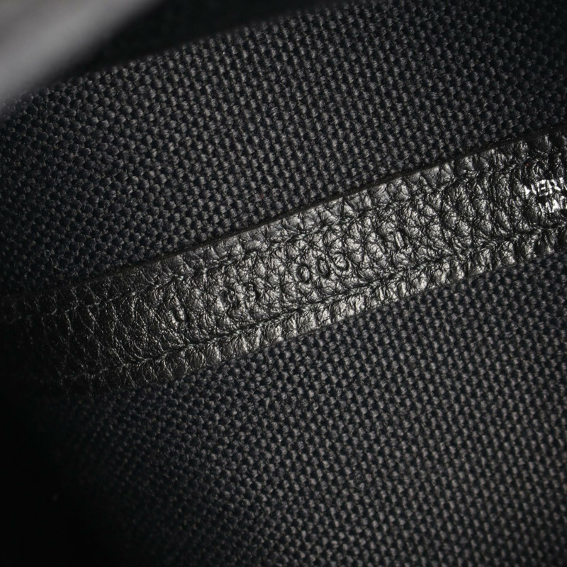 愛馬仕 Garden File PM 手提包 U Toile Military Negonda 黑色皮革，二手 SHW-4