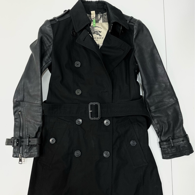 burberry 黑色 兩件式 羊皮 皮外套 風衣外套 長大衣 長風衣-0