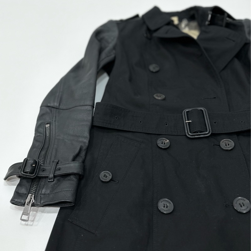 burberry 黑色 兩件式 羊皮 皮外套 風衣外套 長大衣 長風衣-1