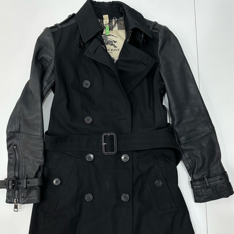 burberry 黑色 兩件式 羊皮 皮外套 風衣外套 長大衣 長風衣-2