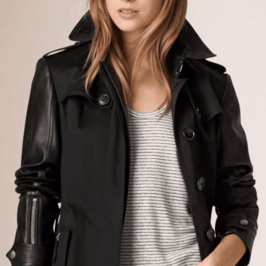 burberry 黑色 兩件式 羊皮 皮外套 風衣外套 長大衣 長風衣-3