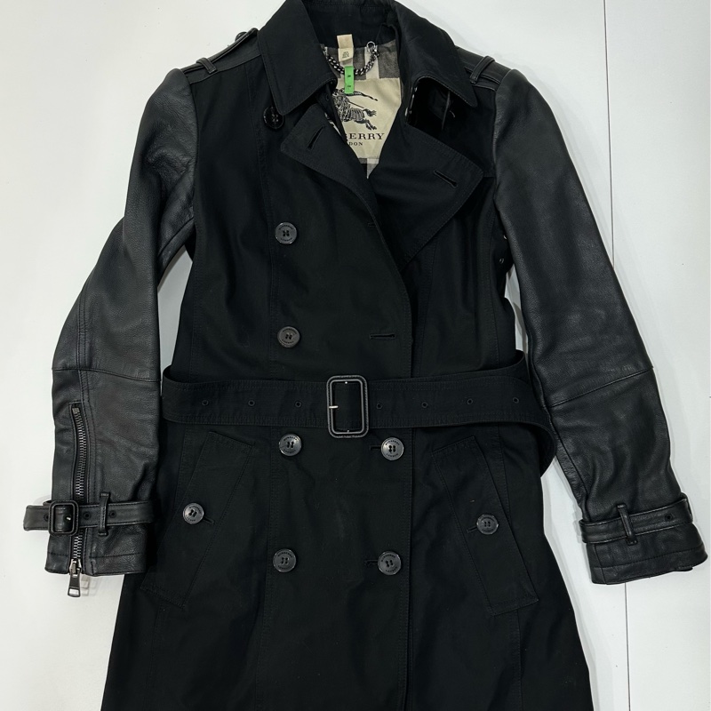 burberry 黑色 兩件式 羊皮 皮外套 風衣外套 長大衣 長風衣-5