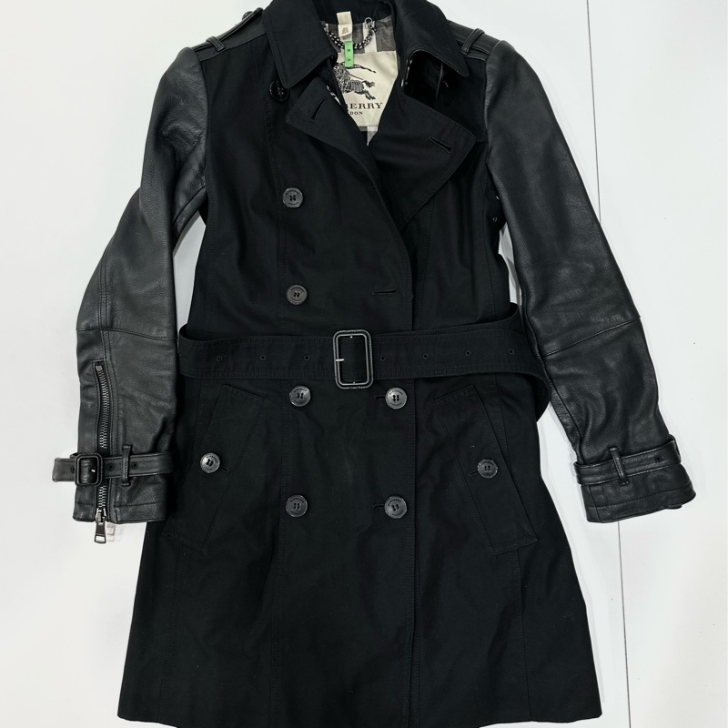 burberry 黑色 兩件式 羊皮 皮外套 風衣外套 長大衣 長風衣-6
