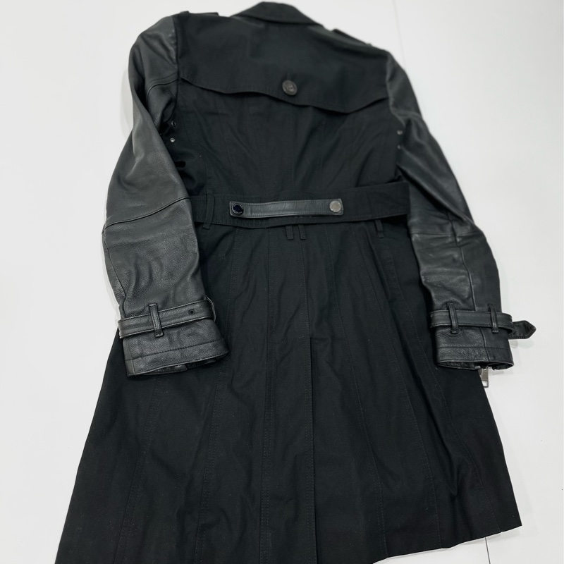burberry 黑色 兩件式 羊皮 皮外套 風衣外套 長大衣 長風衣-8