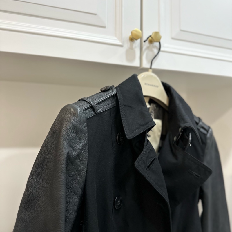 burberry 黑色 兩件式 羊皮 皮外套 風衣外套 長大衣 長風衣-10