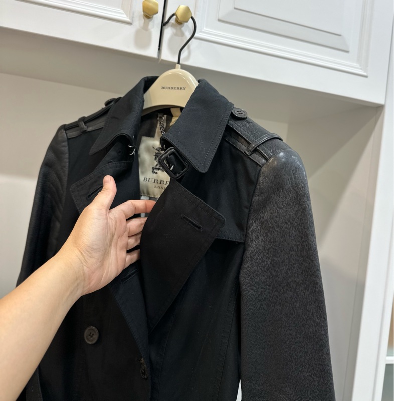 burberry 黑色 兩件式 羊皮 皮外套 風衣外套 長大衣 長風衣-11
