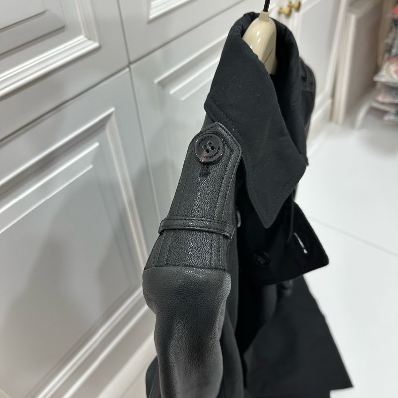 burberry 黑色 兩件式 羊皮 皮外套 風衣外套 長大衣 長風衣-12