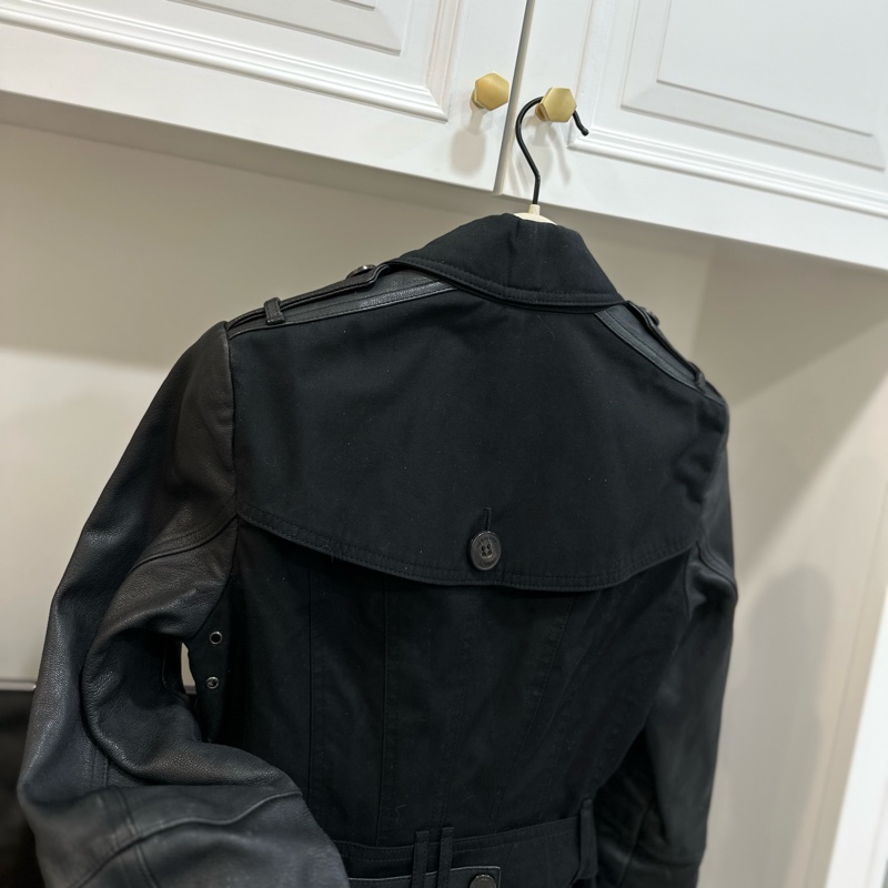 burberry 黑色 兩件式 羊皮 皮外套 風衣外套 長大衣 長風衣-15