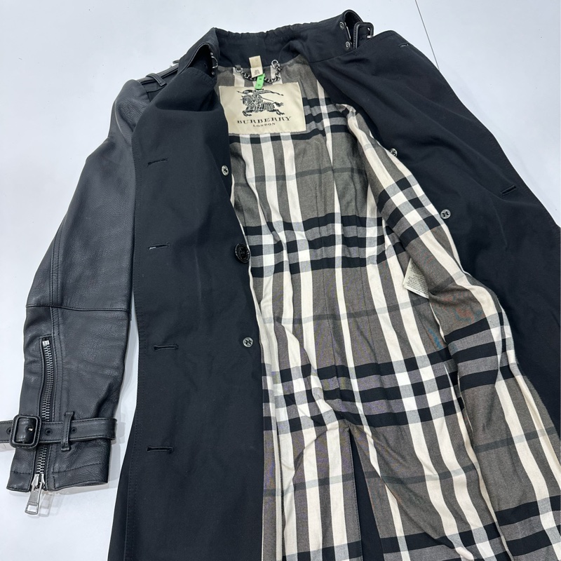 burberry 黑色 兩件式 羊皮 皮外套 風衣外套 長大衣 長風衣-16