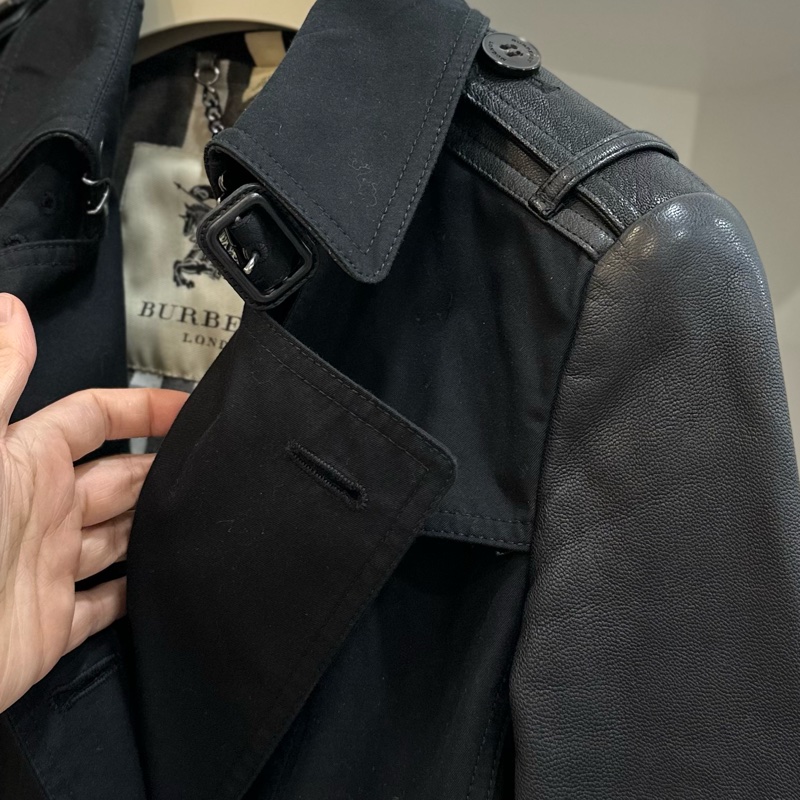 burberry 黑色 兩件式 羊皮 皮外套 風衣外套 長大衣 長風衣-28