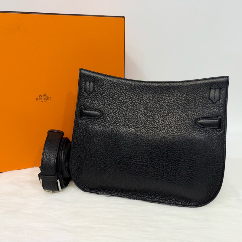 Hermes 89黑T/C皮銀釦Jypsiere28斜背包-1