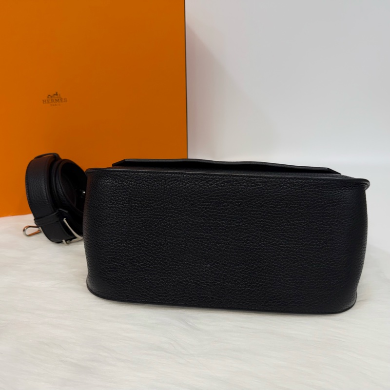 Hermes 89黑T/C皮銀釦Jypsiere28斜背包-4