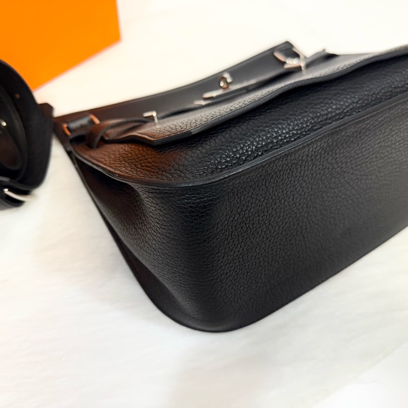 Hermes 89黑T/C皮銀釦Jypsiere28斜背包-5