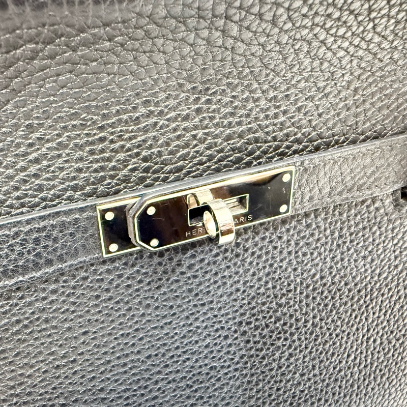 Hermes 89黑T/C皮銀釦Jypsiere28斜背包-7