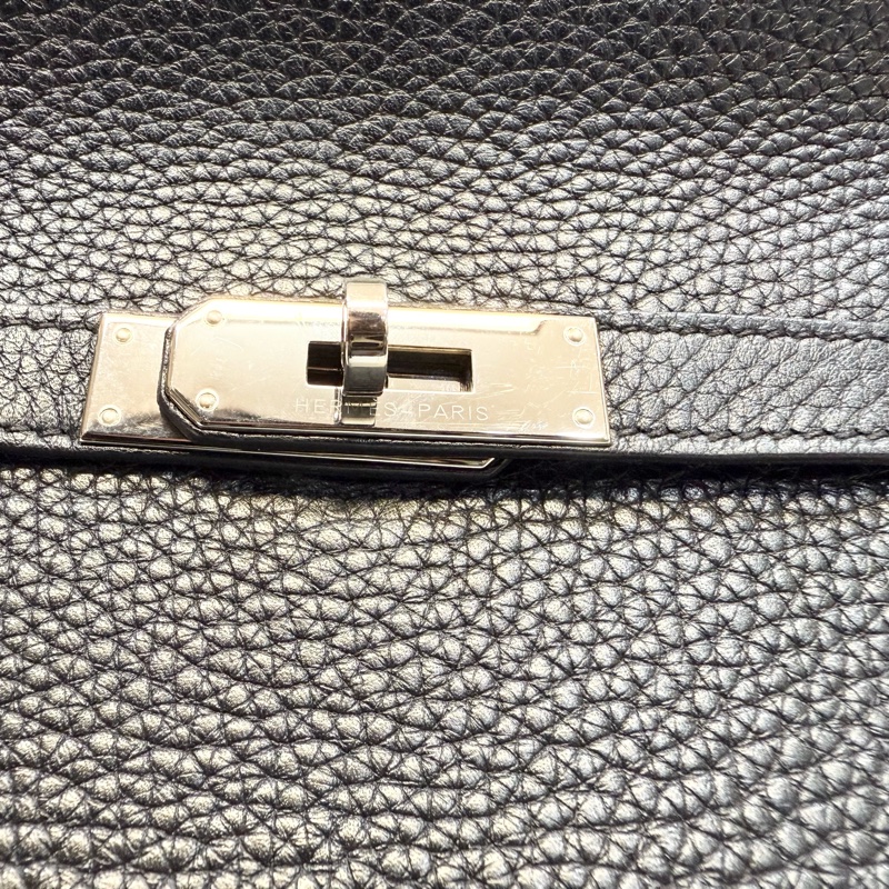 Hermes 89黑T/C皮銀釦Jypsiere28斜背包-8