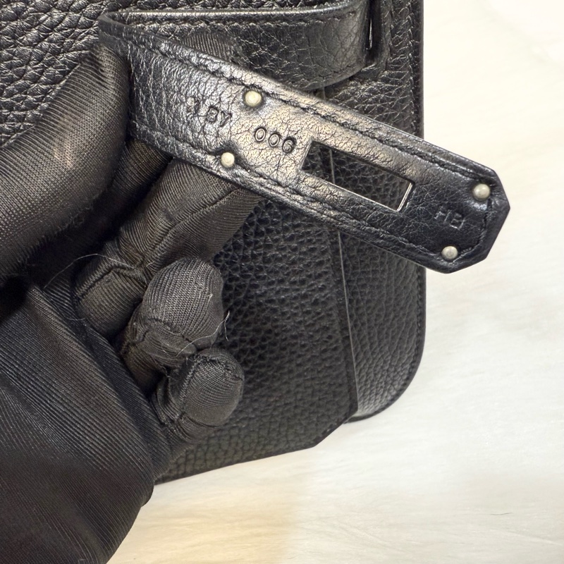 Hermes 89黑T/C皮銀釦Jypsiere28斜背包-9
