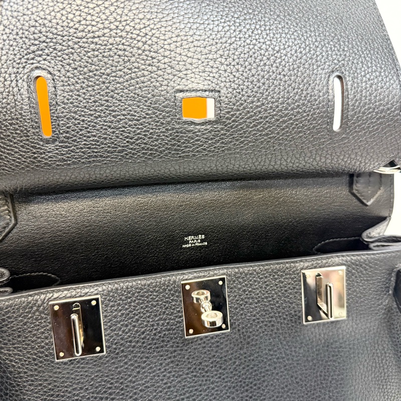Hermes 89黑T/C皮銀釦Jypsiere28斜背包-12