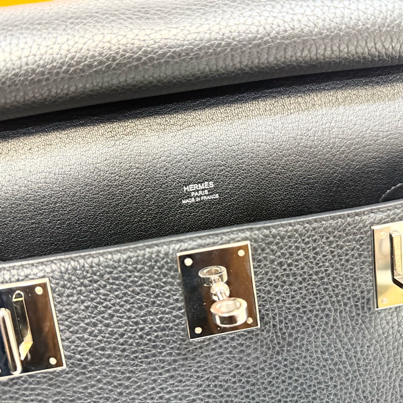 Hermes 89黑T/C皮銀釦Jypsiere28斜背包-13