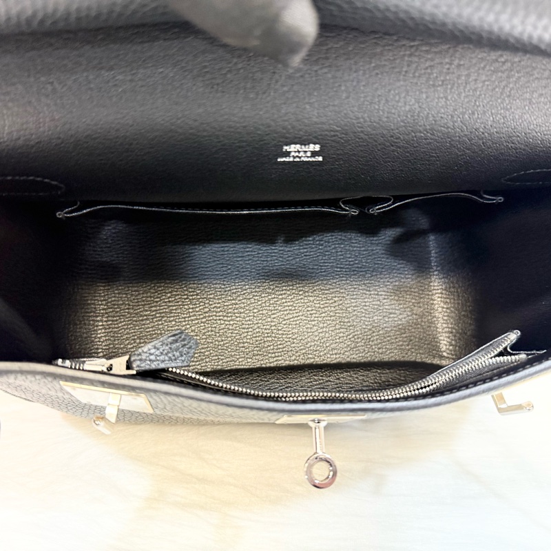Hermes 89黑T/C皮銀釦Jypsiere28斜背包-14