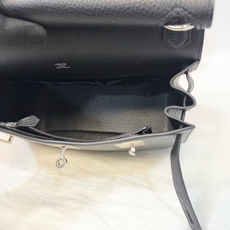 Hermes 89黑T/C皮銀釦Jypsiere28斜背包-16