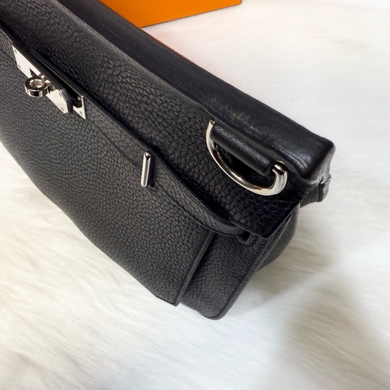 Hermes 89黑T/C皮銀釦Jypsiere28斜背包-19