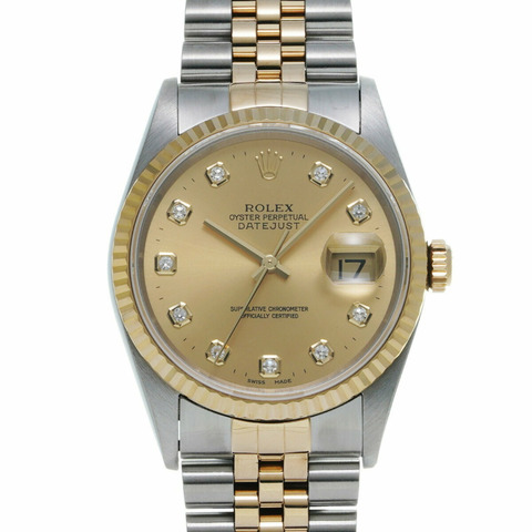 勞力士 Datejust 10P 鑽石 16233G T 系列（1997 年左右製造）香檳色/鑽石男士手錶自動