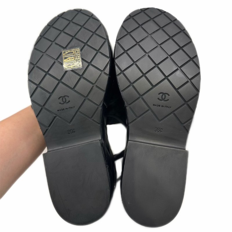 Chanel 羊皮菱格銀logo厚底涼鞋#36 (G39680-黑)-4